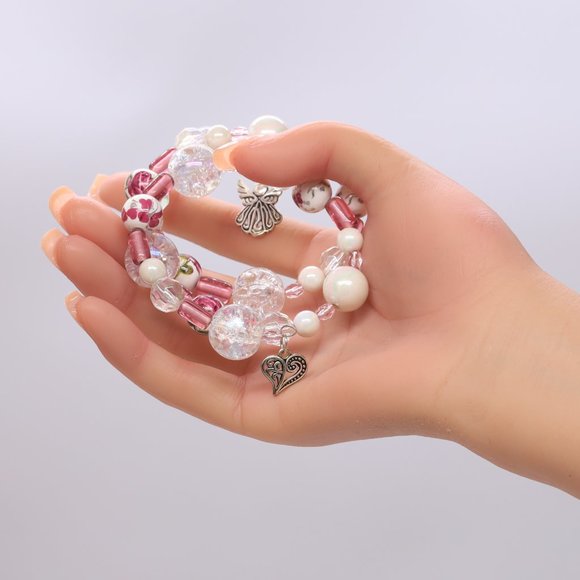 Three piece necklace set with painted beads, Crystals and Pearl beads. - Picture 8 of 9